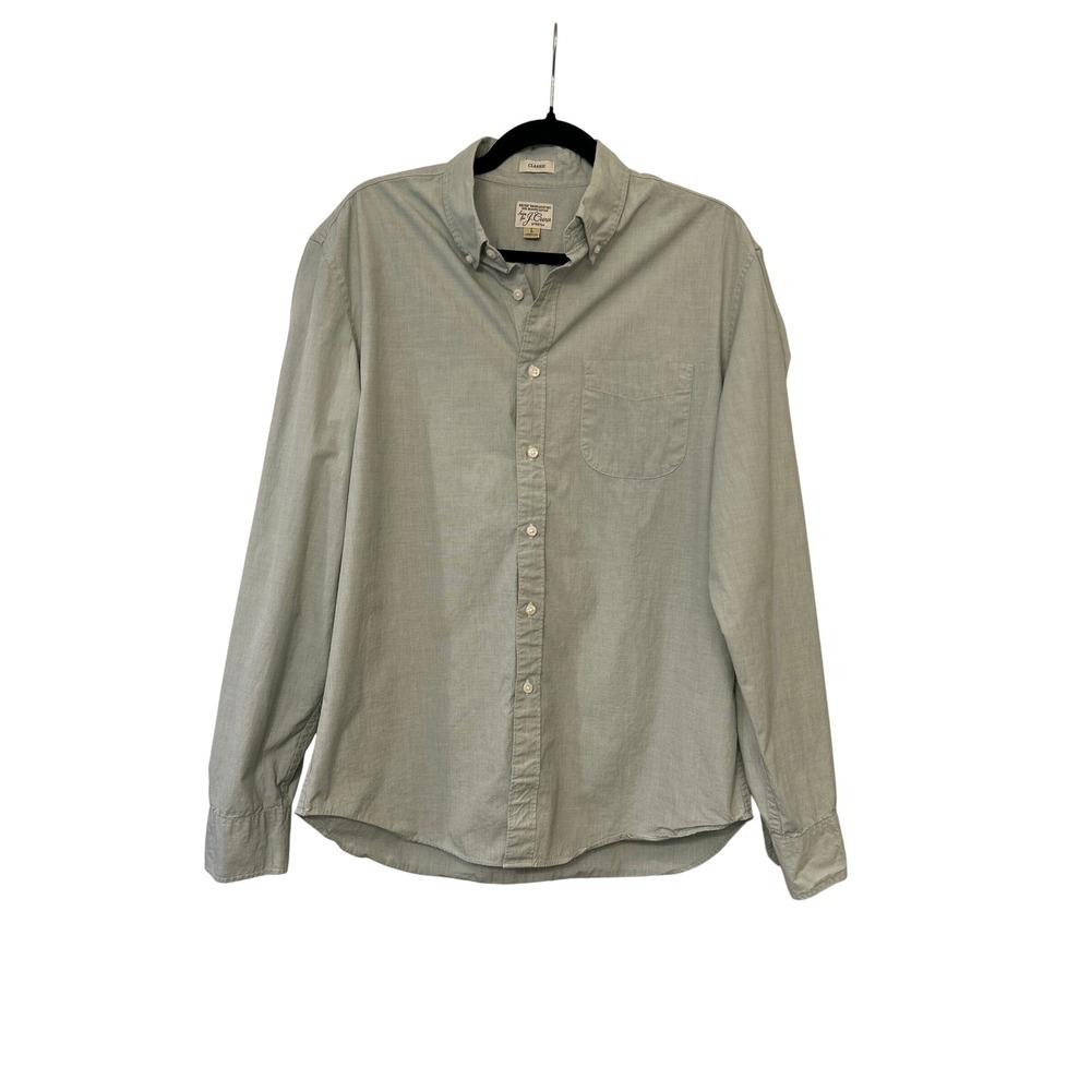 J. Crew Secret Wash Stretch Shirt L Green Classic Fit Button Down Organic Cotton